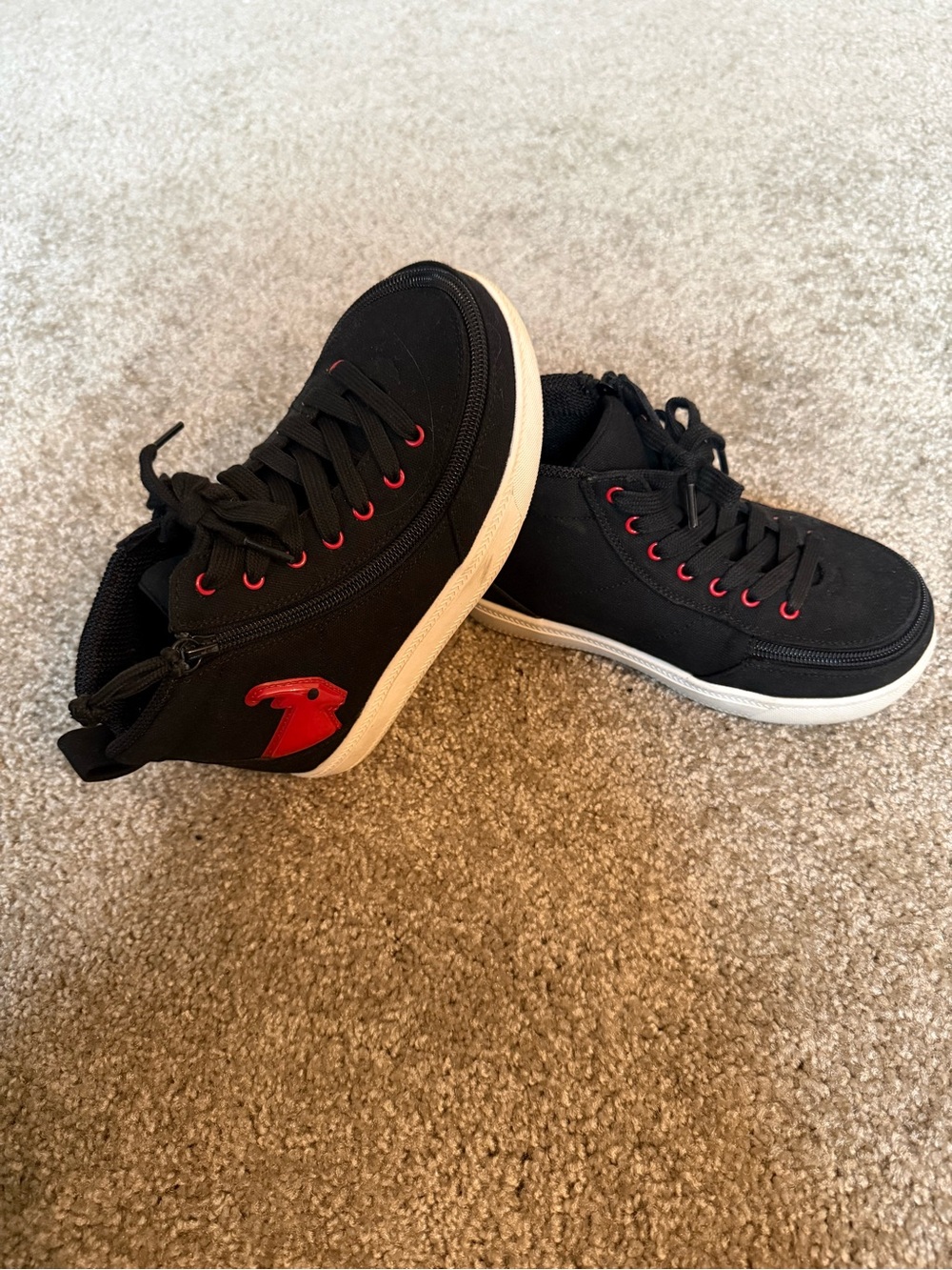 Billy’s Extra Wide AFO Zipper Shoes. Light up Black Sneakers with Red Accents